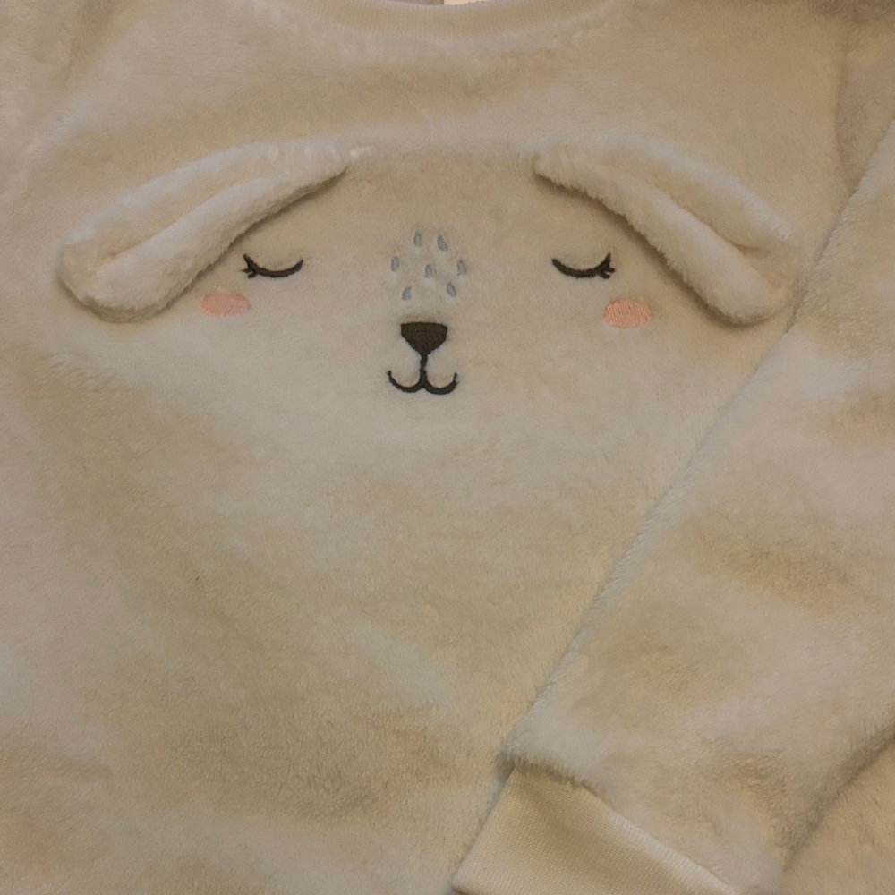 Carter's Cream Plush Pajama Top with Embroidered Animal Face and 3D Ears